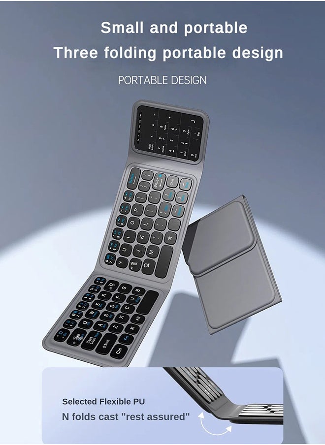 TUNKE - TUNKE Foldable Bluetooth Keyboard with Touchpad – 3 Device Connection, Numeric Pad, Type-C Fast Charge, Compatible with iOS/Android/Windows, Ultra-Thin & Leather Cover Design - Image 1