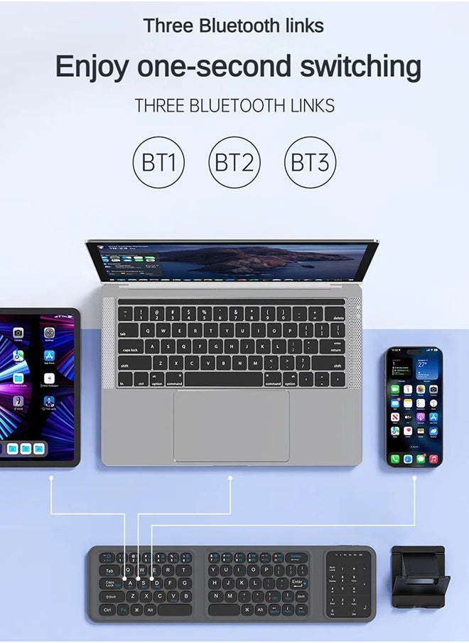 TUNKE - TUNKE Foldable Bluetooth Keyboard with Touchpad – 3 Device Connection, Numeric Pad, Type-C Fast Charge, Compatible with iOS/Android/Windows, Ultra-Thin & Leather Cover Design - Image 1