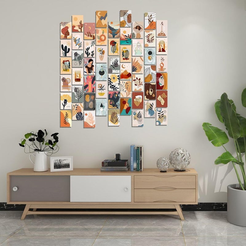 CVANU Set of 54 Boho Wall Collage Kit Printed Poster with Glue Dot Tape for Wall Decoration Size 6inchX4inch_20230792 - Image 1