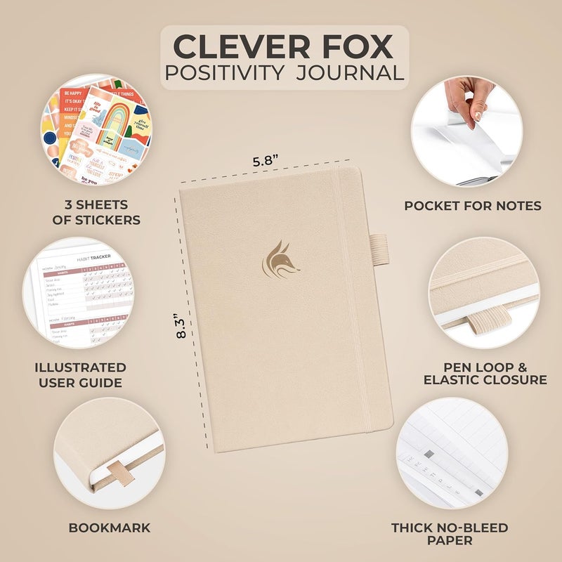 كليفر فوكس دفتر يوميات الإيجابية من Clever Fox – امتنان يومي وتأكيدات مع محفزات – دفتر يوميات الصحة النفسية التحفيزية للرجال والنساء مع متتبع العادات – يدوم 6 أشهر، حجم A5 (صدفي) - Image 2