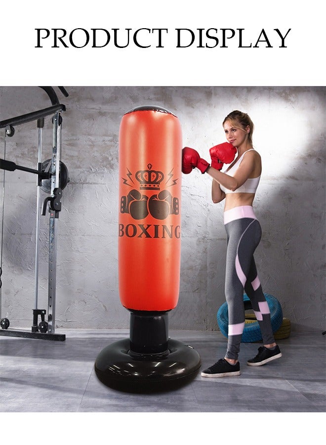 DUNISO 1.6m Inflatable Fitness Boxing Pole, Boxing Bag, Striking Pole, Children's Fighting Practice Boxing Training Bag, Vertical Taekwondo Pole, Tumbler Bag, Suitable For Adult Children's Home Gym, Thickened Fighting Pole, Stress Relief Fitness Red - Image 4