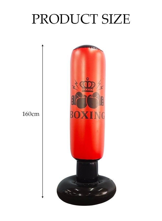 DUNISO 1.6m Inflatable Fitness Boxing Pole, Boxing Bag, Striking Pole, Children's Fighting Practice Boxing Training Bag, Vertical Taekwondo Pole, Tumbler Bag, Suitable For Adult Children's Home Gym, Thickened Fighting Pole, Stress Relief Fitness Red - Image 2