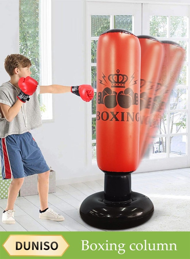 DUNISO 1.6m Inflatable Fitness Boxing Pole, Boxing Bag, Striking Pole, Children's Fighting Practice Boxing Training Bag, Vertical Taekwondo Pole, Tumbler Bag, Suitable For Adult Children's Home Gym, Thickened Fighting Pole, Stress Relief Fitness Red - Image 1