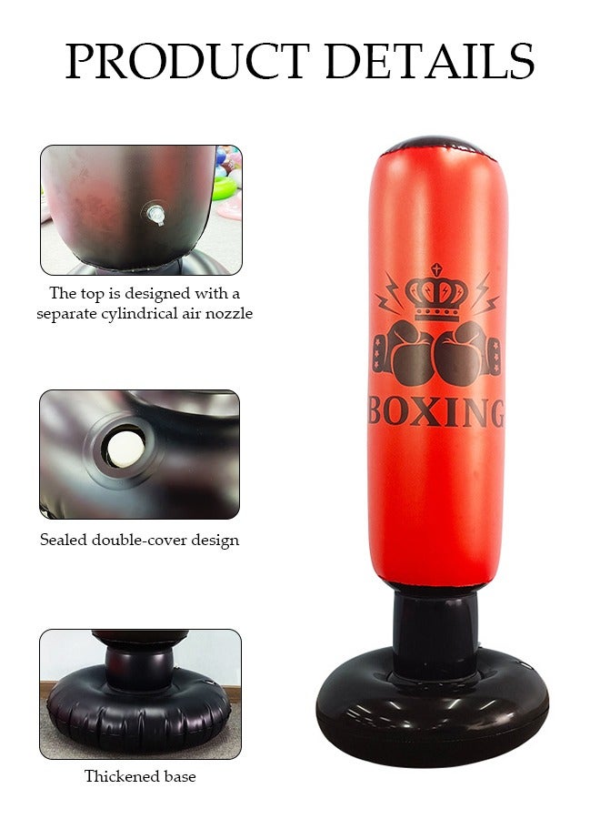 DUNISO 1.6m Inflatable Fitness Boxing Pole, Boxing Bag, Striking Pole, Children's Fighting Practice Boxing Training Bag, Vertical Taekwondo Pole, Tumbler Bag, Suitable For Adult Children's Home Gym, Thickened Fighting Pole, Stress Relief Fitness Red - Image 3