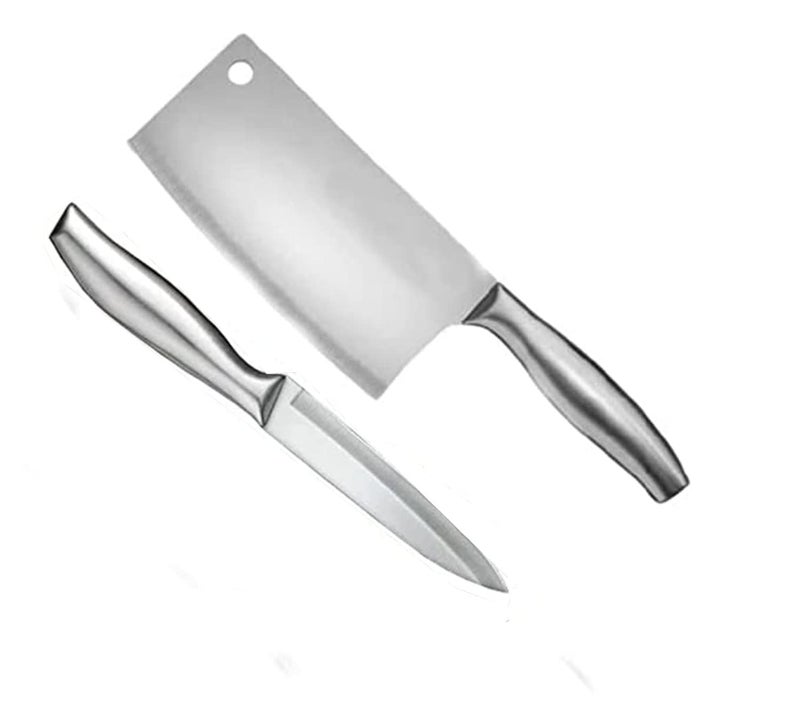 DORMICO Kitchen Knife Set 47 Paring 7 Cleaver High Carbon Ultra Sharp Stainless Steel Cooking Knife for Fruit Vegetable Meat Cutting Chopping Slicing Silver Pack of 2 - Image 1