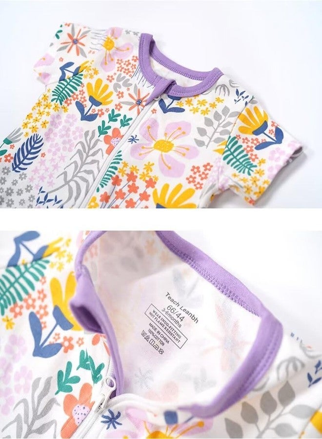 Teach Leanbh Toddler Baby Boys Girls One Piece Pajamas Cotton 2 Way Zipper Printing Short Sleeve Footless Romper Sleep and Play 3 Months-4 Years (Flower, 12-18 Months) - Image 2