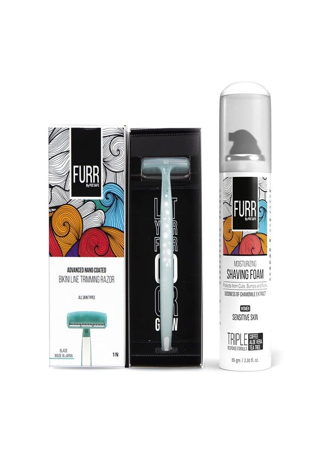 FURR Bikini Line Razor With Shaving Foam For Women | With Protective Sleeve & Anti Slip Grip | Painless Hair Removal | Irritation & Rash Free Shaving | For Women Multi - Image 1