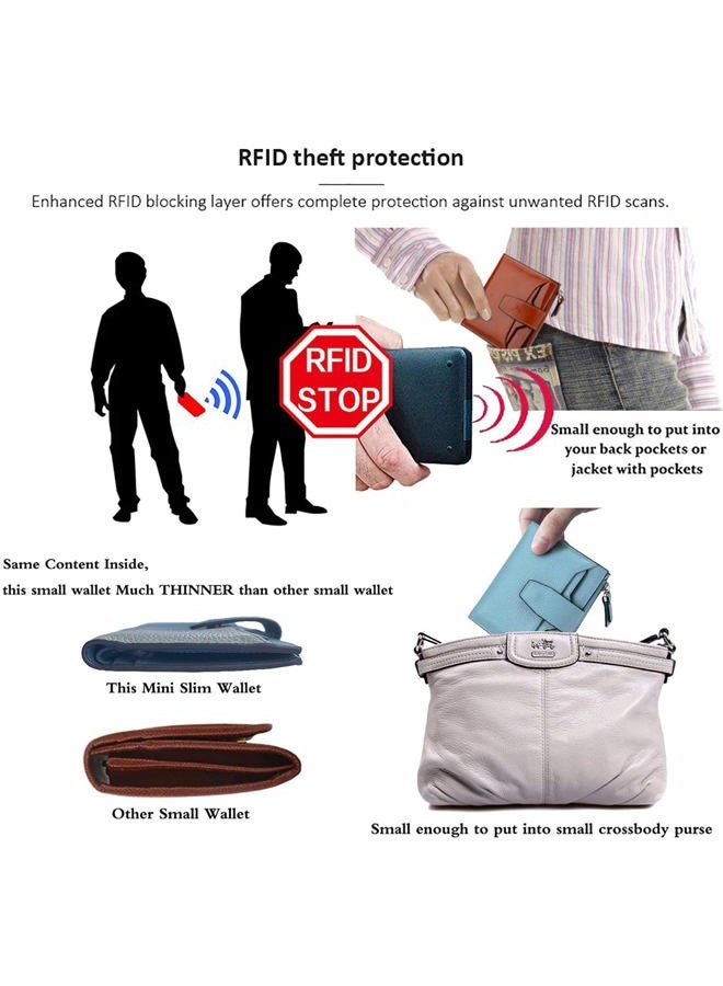 AINIMOER Women's RFID Blocking Leather Small Compact Bi-fold Zipper Pocket Wallet Card Case Purse with id Window (Lichee Silver), Lichee Silver, One size - Image 5