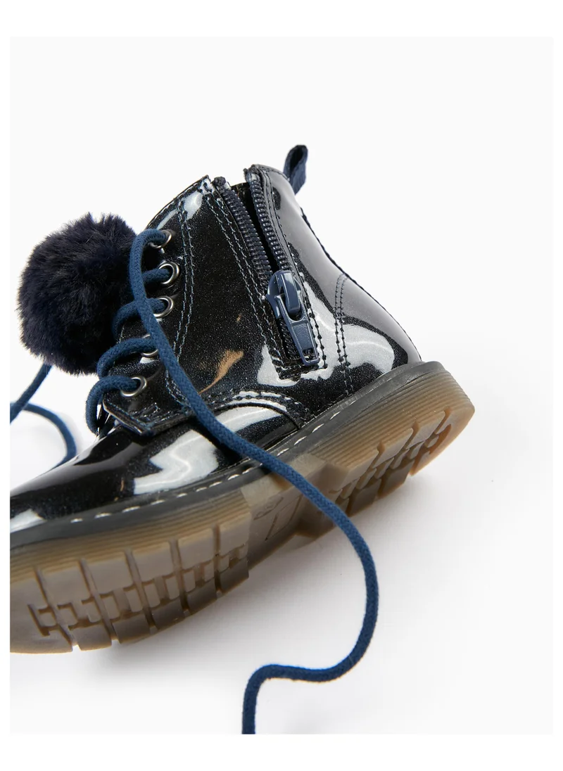 Zippy Patent Boots with Pompom for Baby Girls, Dark Blue