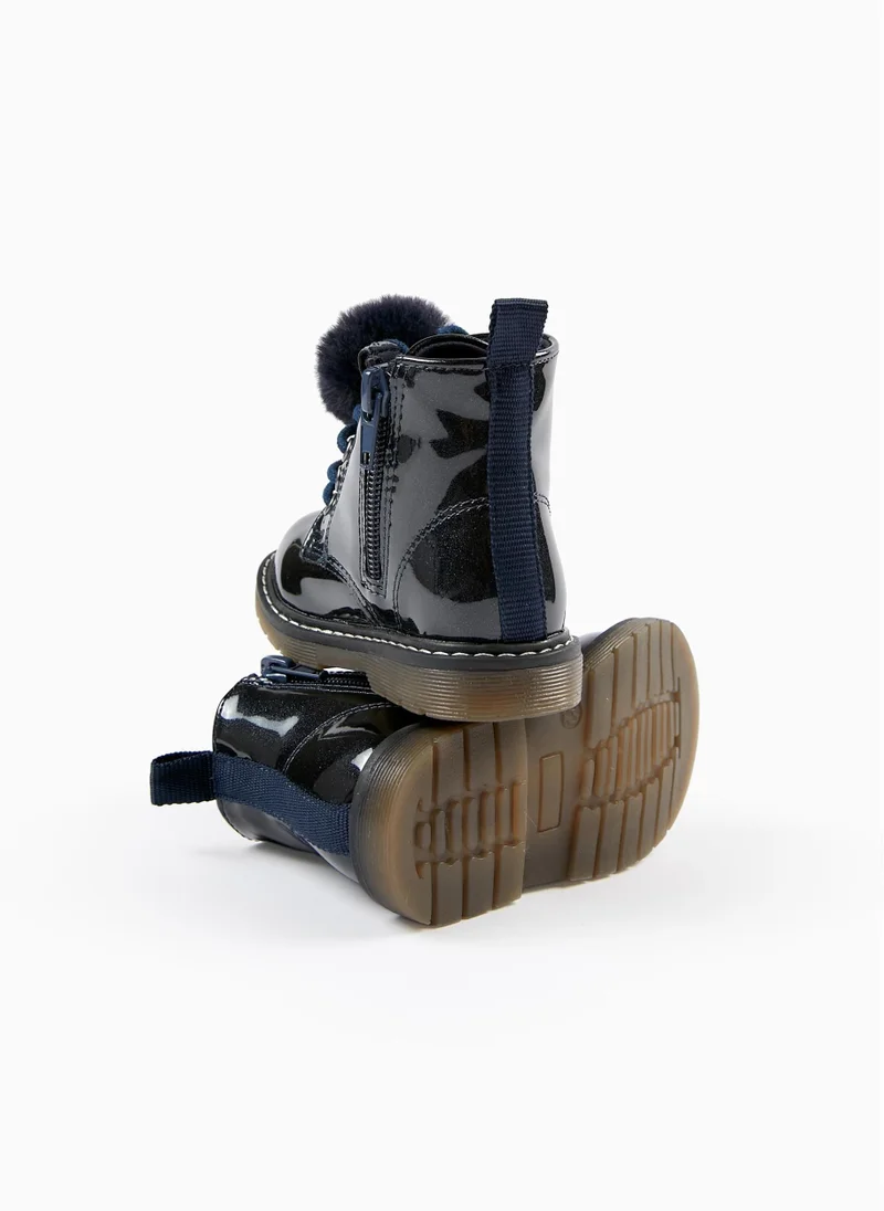 Zippy Patent Boots with Pompom for Baby Girls, Dark Blue