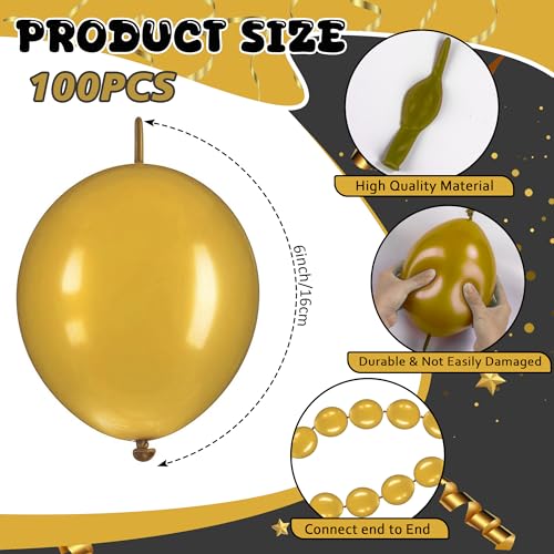 JUSTOTRY Link Balloons 6 Inch 100 Pcs Quick Link Balloon Latex Linking Balloons Connected Linkable Balloon Birthday Wedding Party DecorationsGold - Image 5