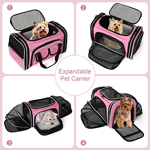 Estarer Soft Sided Pet Carrier Airline Approved 4 Sides Expandable Collapsible Cat Carrier with Pockets Removable Fleece Pad Travel Carrier Bag for Cat Dog Small Animals Pink - Image 3