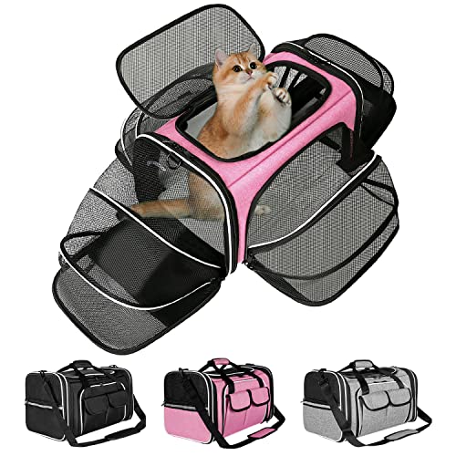 Estarer Soft Sided Pet Carrier Airline Approved 4 Sides Expandable Collapsible Cat Carrier with Pockets Removable Fleece Pad Travel Carrier Bag for Cat Dog Small Animals Pink - Image 1