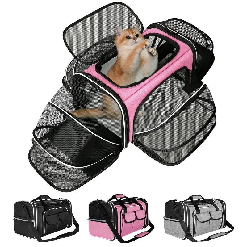 Estarer Soft Sided Pet Carrier Airline Approved 4 Sides Expandable Collapsible Cat Carrier with Pockets Removable Fleece Pad Travel Carrier Bag for Cat Dog Small Animals Pink - Image 2