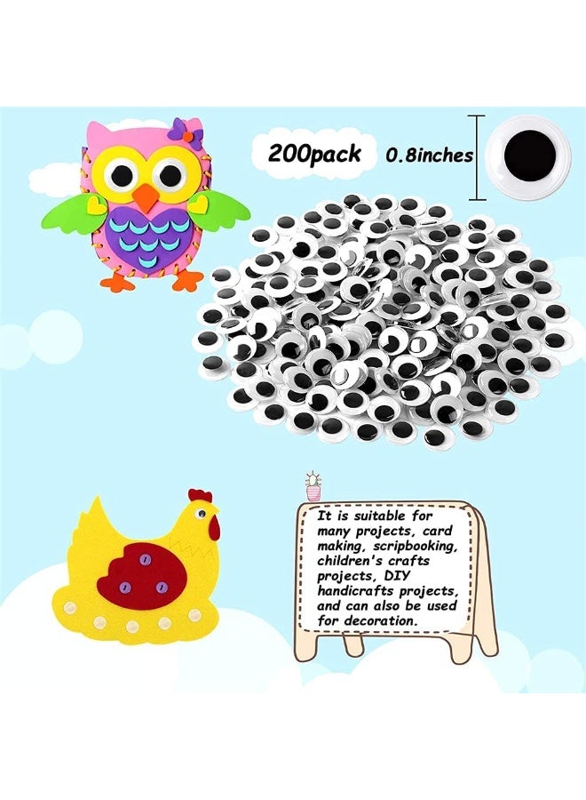 200 Pieces Black and White Wiggling Eyes, Cartoon Eyes, Round Plastic, With Adhesive Sticker, Mixed Assorted Sizes, for DIY Crafts Decoration or Cartoon Image Toys Adornment - Image 2