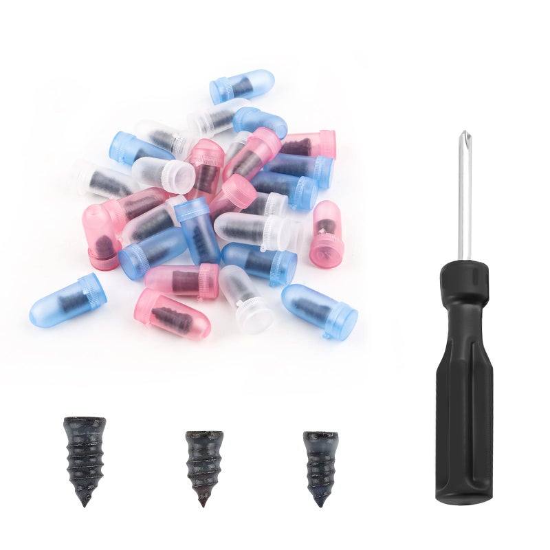 Figpade Pack of 30 Tire Repair Kit with Plugs,Self-Service Tire Repair Plugs with Screwdriver for Tire Puncture Repair,3 Size Screw in Tire Plugs Flat Tire Repair Kit for Most Cars (30PCS) - Image 1