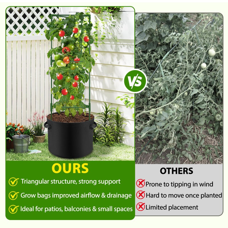 Suntee 3 Pack Tomato Cage with 10 Gallon Grow Bags, 48 Inch Tomato Cages for Garden Patio Balcony, Adjustable Height Tomatoes Plant Support for Climbing Vegetables Plants Flowers - Image 5