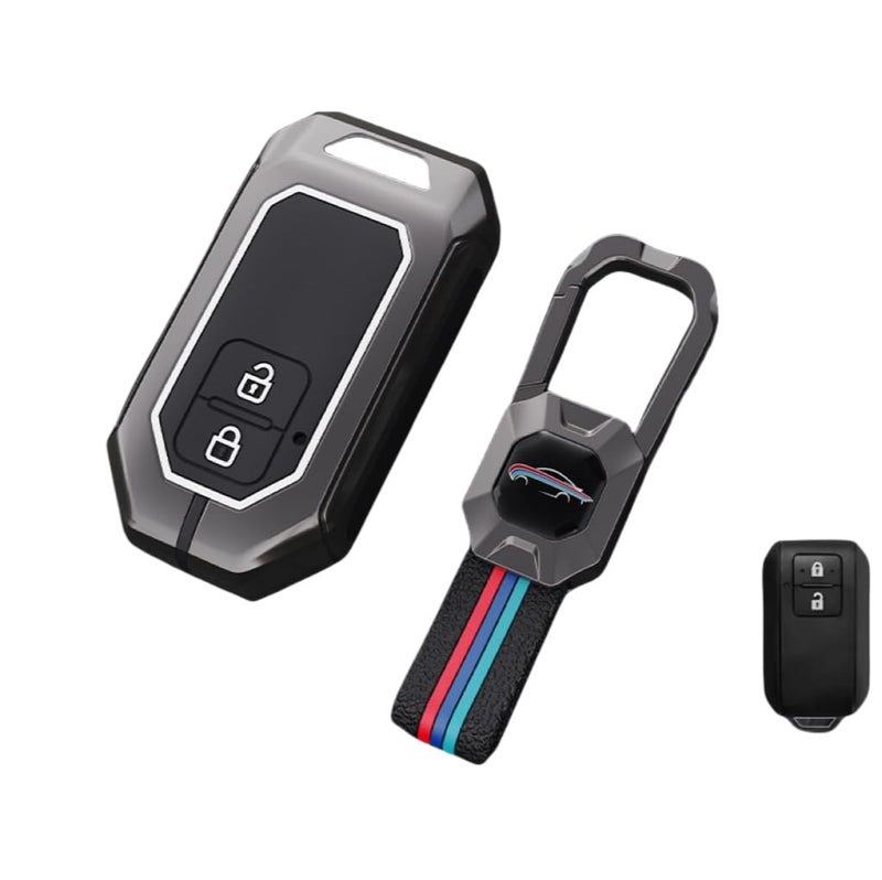Contacts Metal Silicon Key Cover Compatible with Suzuki Swift | Baleno| XL6 | DZire | Fronx | Scross | Ciaz | Brezza | Grand Vitara | Invicto 2 Button Smart Key Special Feature Visibility in low-light - Image 1