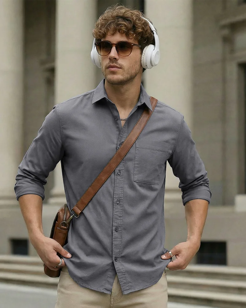 بيواكوف Men's Grey Washed Shirts