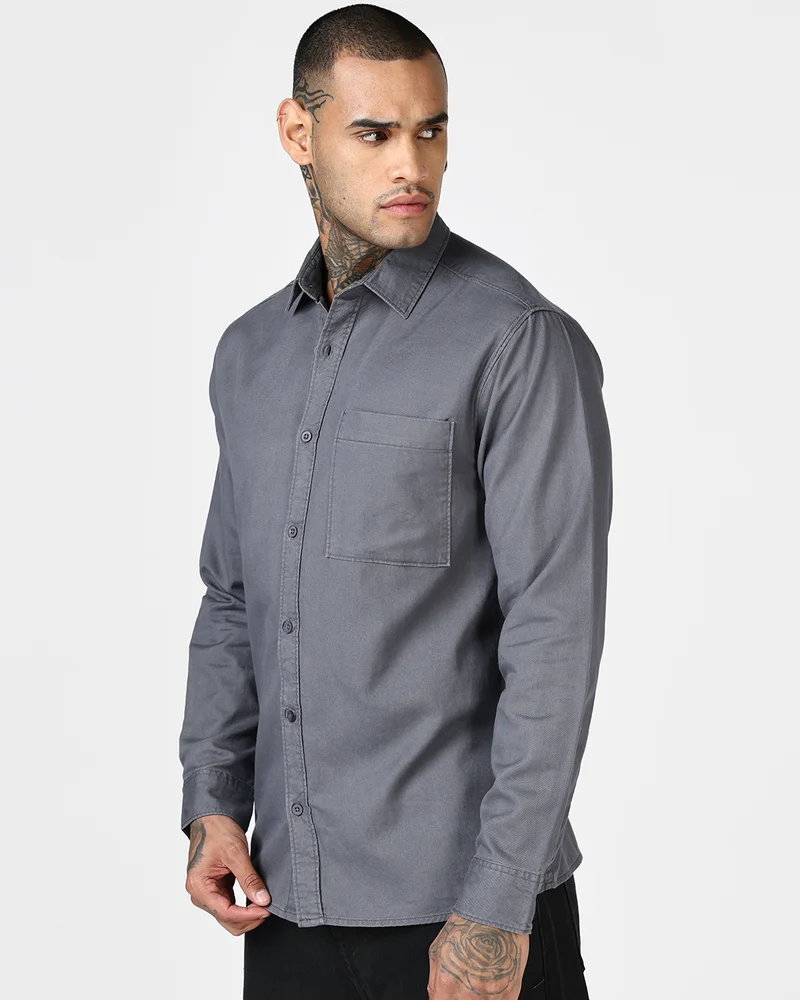 بيواكوف Men's Grey Washed Shirts