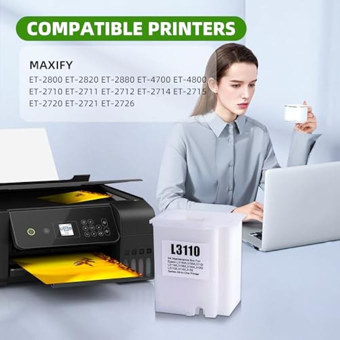 L3110 WASTE INK TANK MAINTENANCE CARTRIDGE REPLACEMENT FOR ECOTANK ET-2800 ET-2820 ET-2880 ET-4700 ET-4800 ET-2710 ET-2711 ET-2712 ET-2714 ET-2715 ET-2720 ET-2721 ET-2726 PRINTERS 2-PCAK - Image 3