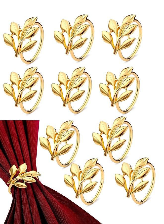 10 قطع حامل خاتم منديل ، مجموعات مشبك منديل ذهبي ، حاملات حلقة منديل أوراق عتيقة ، أبازيم منديل الطاولة لتزيين طاولة الطعام الرسمية أو غير الرسمية زخرفة حفل زفاف عشاء مأدبة - Image 1