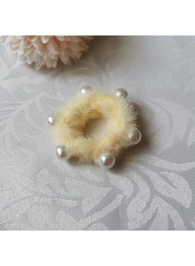 DORMITORRY 2 Pcs Fluffy Pearl Hair Rubber Band for Women, Soft Fuzzy Hair Accessories with Pearls, Korean Style Large Grip Clamps for Thick, Elegant Pastel Color Barrettes - Multicolor. - Image 4