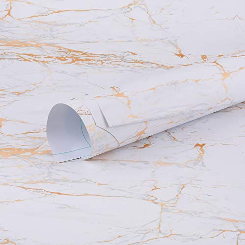 RAUSHIK Waterproof Smoke White Marble with Golden Texture Contact Paper Wallpaper Stickers for Cupboard Door, Almirah, Tabletop, Wall, DIY & Other Renovation Projects : 24x96 Inch - Image 1