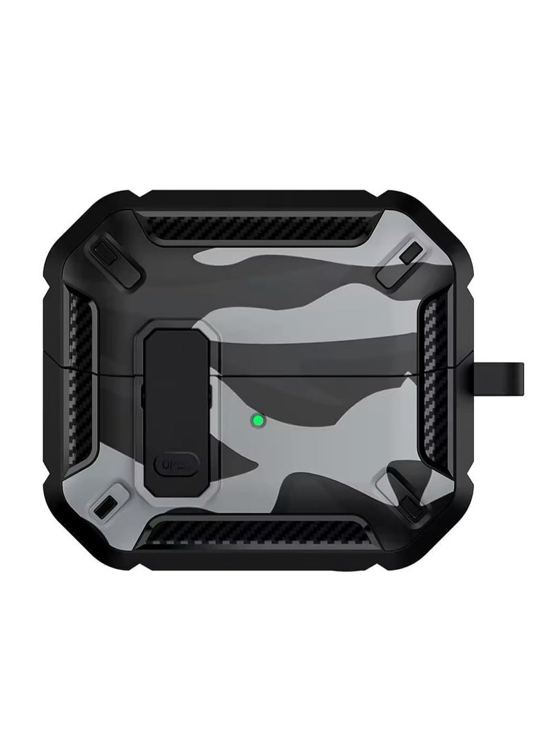 case Compatible with Samsung Galaxy Buds 3 Pro/Buds 3 Case Full-Body Shockproof (Secure Lock) Galaxy Buds 3 & Galaxy Buds 3 Pro (2024) with Carabiner (Camo Dark Grey) - Image 2