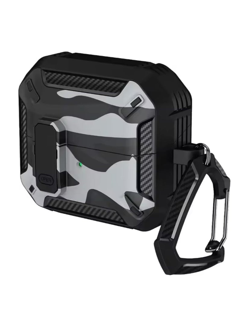 case Compatible with Samsung Galaxy Buds 3 Pro/Buds 3 Case Full-Body Shockproof (Secure Lock) Galaxy Buds 3 & Galaxy Buds 3 Pro (2024) with Carabiner (Camo Dark Grey) - Image 1