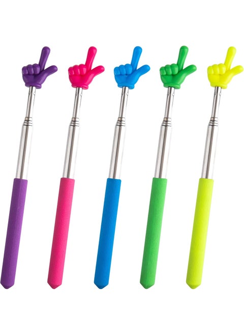 OIIKI 5 Pcs Retractable Teacher Pointer Sticks Colorful Telescopic Whiteboard Teaching Pointer Extendable Finger Pointer Stick for Learing Reading Teaching for School Classroom Office