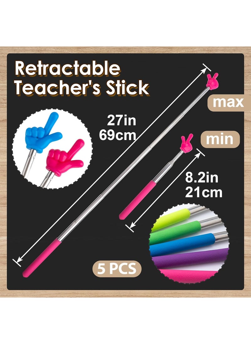 OIIKI OIIKI 5 Pcs Retractable Teacher Pointer Sticks Colorful Telescopic Whiteboard Teaching Pointer Extendable Finger Pointer Stick for Learing Reading Teaching for School Classroom Office  - Image 2