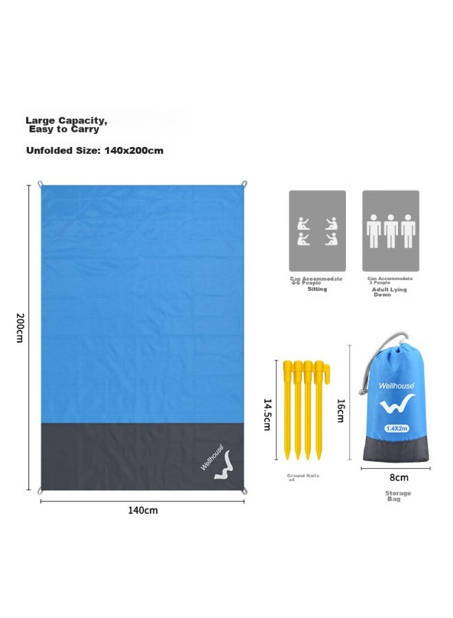 Wellhouse Outdoor Picnic Mat, Beach Seat, Thin Foldable Lightweight Storage Bag With Ground Stakes, Blue-gray, 2.1*2m - Image 3