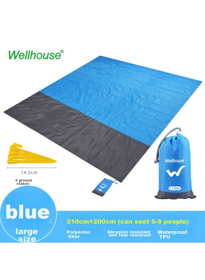 Wellhouse Outdoor Picnic Mat, Beach Seat, Thin Foldable Lightweight Storage Bag With Ground Stakes, Blue-gray, 2.1*2m - Image 1