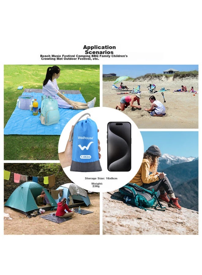 Wellhouse Outdoor Picnic Mat, Beach Seat, Thin Foldable Lightweight Storage Bag With Ground Stakes, Blue-gray, 2.1*2m - Image 4