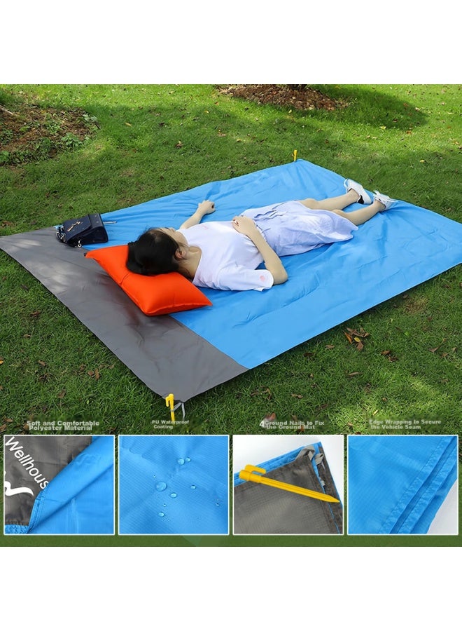 Wellhouse Outdoor Picnic Mat, Beach Seat, Thin Foldable Lightweight Storage Bag With Ground Stakes, Blue-gray, 2.1*2m - Image 2