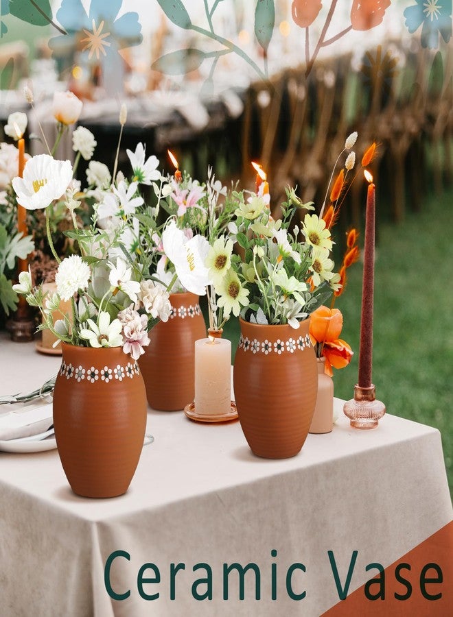 Ninehaoou 3 Pcs 16oz Cantaritos De Barro Mexicanos Terracotta Vases Sets Mexican Ceramic Vases with Flower Print Round Mouth Vases for Mexican Wedding Table Decorations Fiesta Centerpieces - Image 5