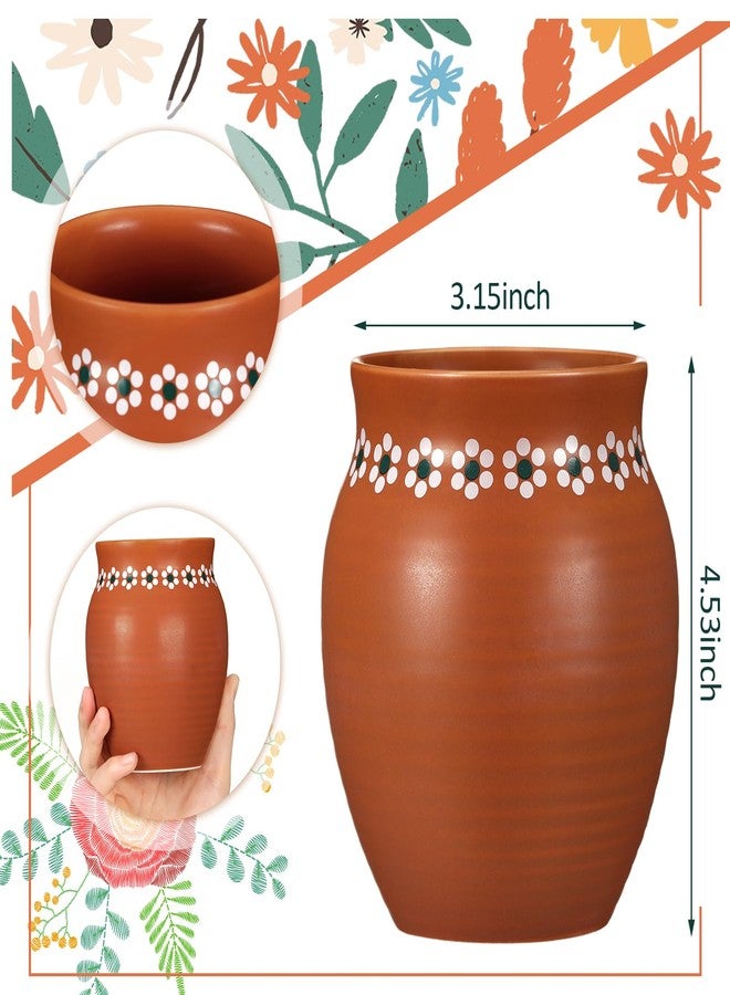 Ninehaoou 3 Pcs 16oz Cantaritos De Barro Mexicanos Terracotta Vases Sets Mexican Ceramic Vases with Flower Print Round Mouth Vases for Mexican Wedding Table Decorations Fiesta Centerpieces - Image 2