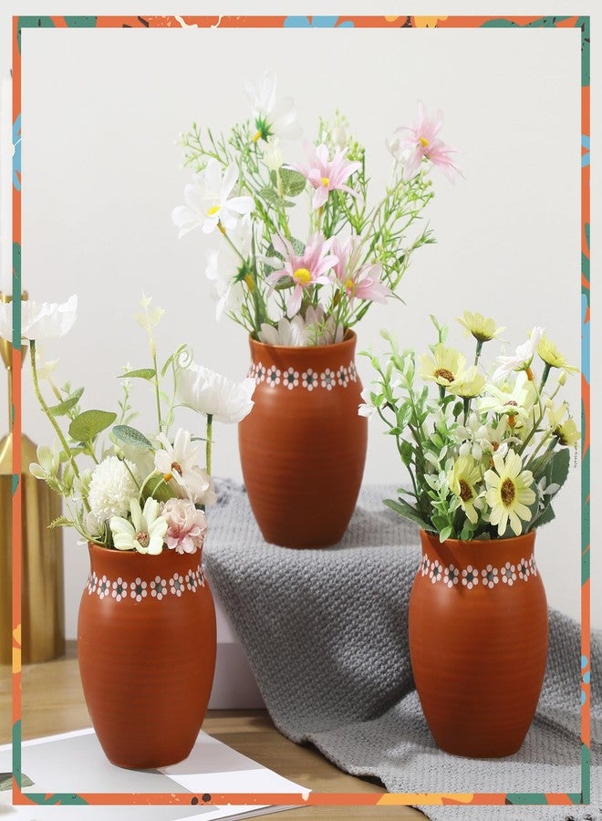 Ninehaoou 3 Pcs 16oz Cantaritos De Barro Mexicanos Terracotta Vases Sets Mexican Ceramic Vases with Flower Print Round Mouth Vases for Mexican Wedding Table Decorations Fiesta Centerpieces - Image 3
