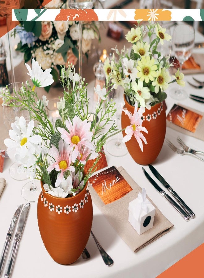 Ninehaoou 3 Pcs 16oz Cantaritos De Barro Mexicanos Terracotta Vases Sets Mexican Ceramic Vases with Flower Print Round Mouth Vases for Mexican Wedding Table Decorations Fiesta Centerpieces - Image 4