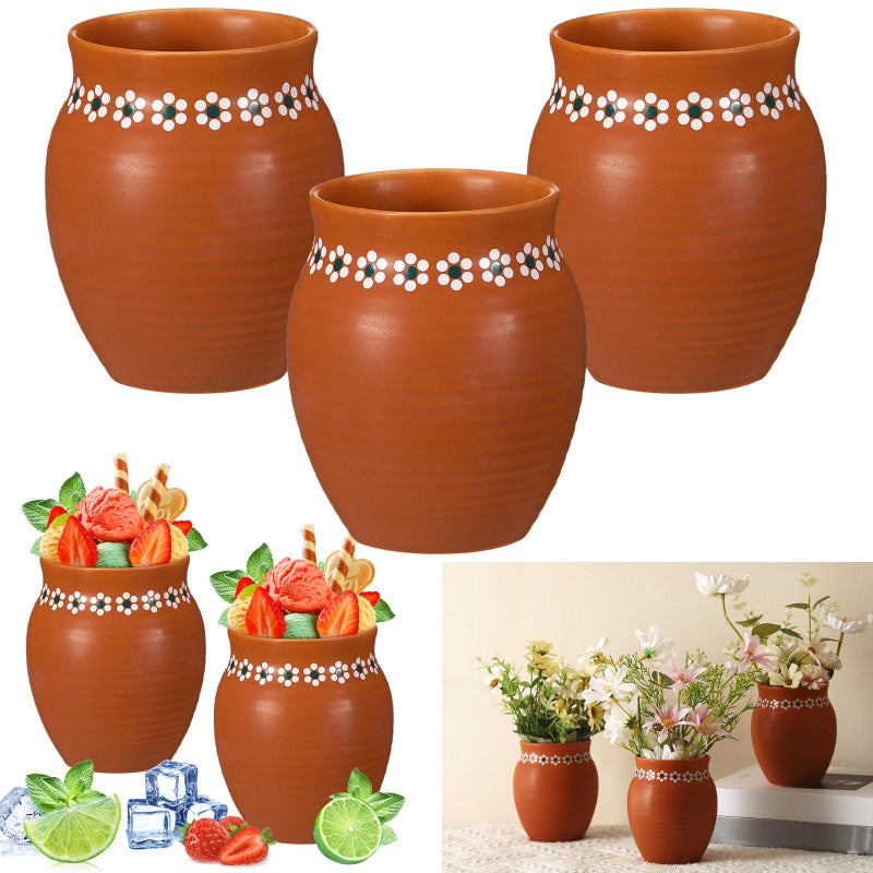 Ninehaoou 3 Pcs 16oz Cantaritos De Barro Mexicanos Terracotta Vases Sets Mexican Ceramic Vases with Flower Print Round Mouth Vases for Mexican Wedding Table Decorations Fiesta Centerpieces - Image 1