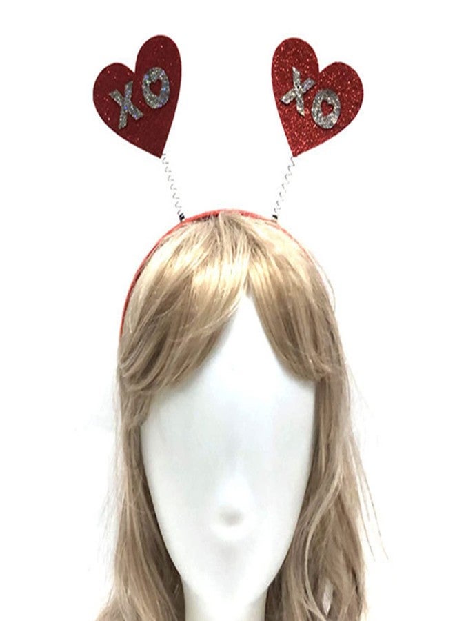 دزريج طوق رأس على شكل قلب مزين برموز XOXO، طوق رأس لامع على شكل قلب مزين بالترتر الأحمر، إكسسوارات شعر على شكل قلب لعيد الحب ورأس السنة وحفلات الزفاف وأعياد الميلاد - Image 5