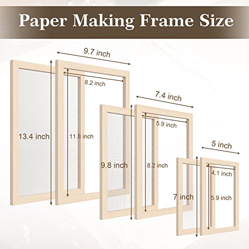 Caydo 3 Pieces Paper Making Frame Kit, Papermaking Mould and Deckle with Mesh, Absorbent Paper and Sponge for Kids Adults Supplies A4 A5 A6 (5 x 7 Inches, 7.5 x 9.8 Inches, 9.8 x 13 Inches) - Image 2