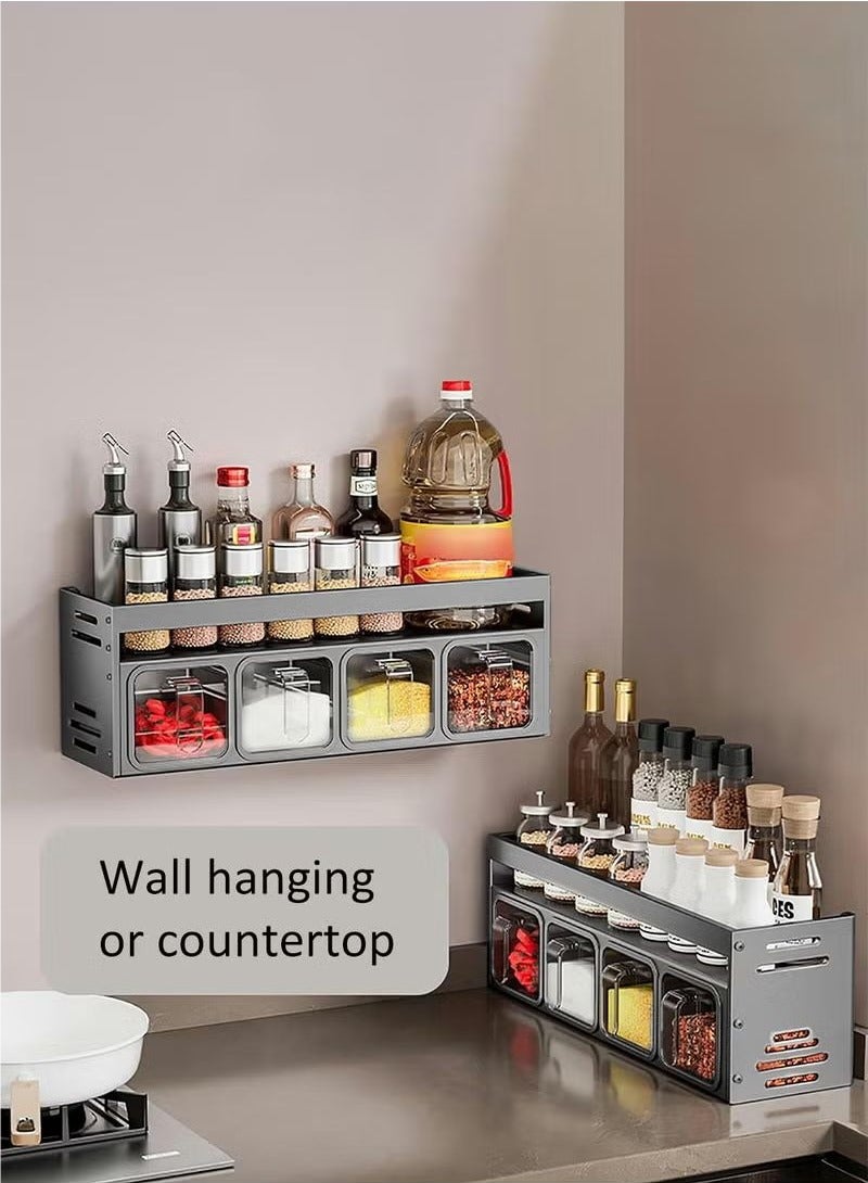 Joybos Wall Mounted Countertop Spice Storage Sox Durable Aluminum Spice Organiser with 5 Spice Box No Drill Installation Containers and Canisters for Kitchen and Dining Strong Spice Shelf Spice Storage for Inside Cupboard Seasoning Organizer for Kitchen Herbs Jars - Image 2