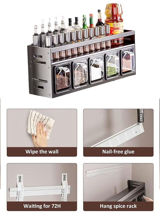 Joybos Wall Mounted Countertop Spice Storage Sox Durable Aluminum Spice Organiser with 5 Spice Box No Drill Installation Containers and Canisters for Kitchen and Dining Strong Spice Shelf Spice Storage for Inside Cupboard Seasoning Organizer for Kitchen Herbs Jars - Image 4