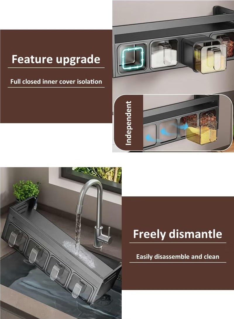 Joybos Wall Mounted Countertop Spice Storage Sox Durable Aluminum Spice Organiser with 5 Spice Box No Drill Installation Containers and Canisters for Kitchen and Dining Strong Spice Shelf Spice Storage for Inside Cupboard Seasoning Organizer for Kitchen Herbs Jars - Image 5