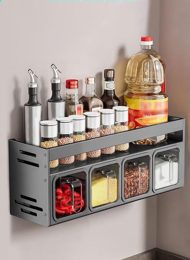 Joybos Wall Mounted Countertop Spice Storage Sox Durable Aluminum Spice Organiser with 5 Spice Box No Drill Installation Containers and Canisters for Kitchen and Dining Strong Spice Shelf Spice Storage for Inside Cupboard Seasoning Organizer for Kitchen Herbs Jars - Image 1