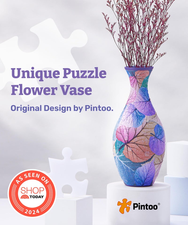 Pintoo 3D Puzzle Vase Unique Flower Vase Made by 160 Curved Plastic Puzzle Pieces House Warming Gift for Flower Arrangements and Home Decoration  S1034 Classic Colorful Leaves - Image 3