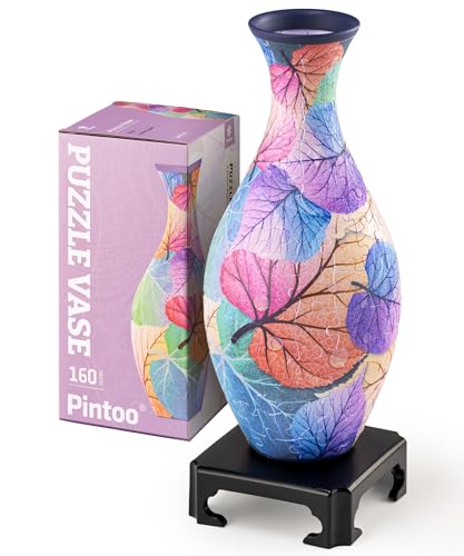 Pintoo 3D Puzzle Vase Unique Flower Vase Made by 160 Curved Plastic Puzzle Pieces House Warming Gift for Flower Arrangements and Home Decoration  S1034 Classic Colorful Leaves - Image 1