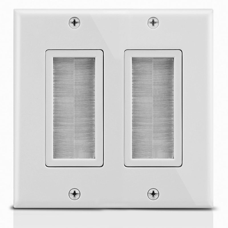 Fosmon 2-Gang Wall Plate, Brush Style Opening Passthrough Low Voltage Cable Plate In-Wall Installation for Speaker Wires, Coaxial Cables, HDMI Cables, or Network/Phone Cables - Image 1